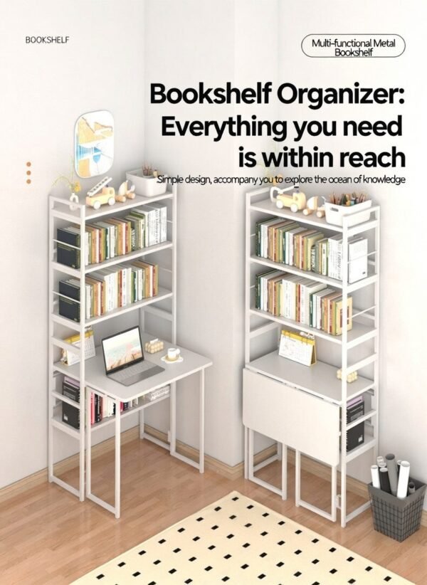 FoldSmart Kids Folding Study Desk with Bookshelf
