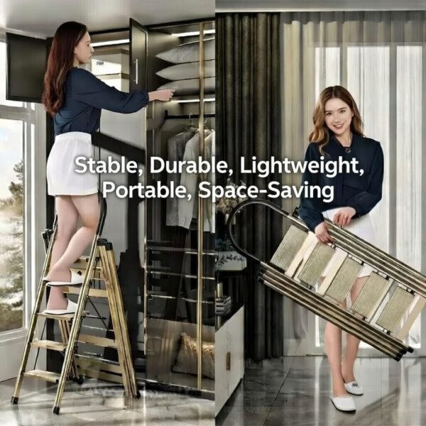 2-in-1 Aluminum 4-Step Folding Ladder & Clothes Airer, Freestanding Multifunctional Step Ladder with Non-Slip Pedals, No Assembly Required, for Indoor & Outdoor Use