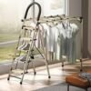 2-in-1 Aluminum 4-Step Folding Ladder & Clothes Airer, Freestanding Multifunctional Step Ladder with Non-Slip Pedals, No Assembly Required, for Indoor & Outdoor Use