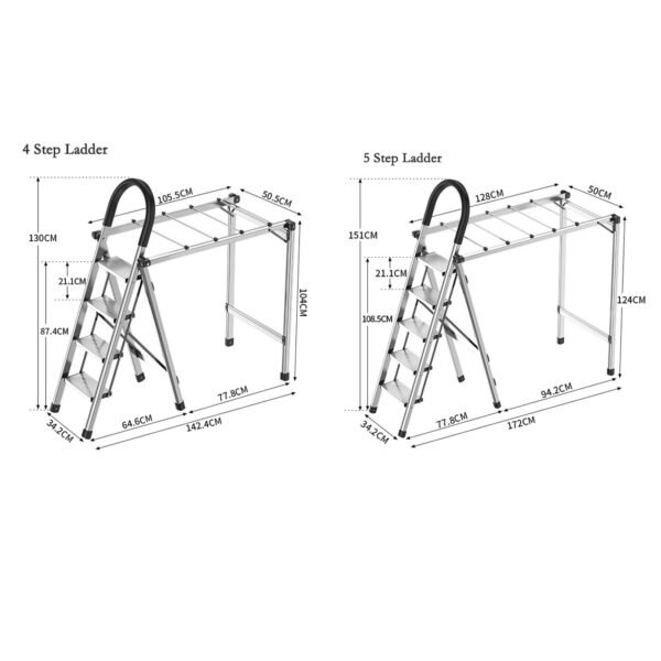 2-in-1 Aluminum 4-Step Folding Ladder & Clothes Airer, Freestanding Multifunctional Step Ladder with Non-Slip Pedals, No Assembly Required, for Indoor & Outdoor Use